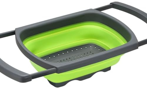 Morbuy Scolapasta Pieghevole, Colino Pieghevole per Cucina Rettangolo 1 Pezzo Scolapasta Silicone con Manico Colino per Pasta in Plastica per Campeggio, Insalate e Frutta (Verde,Taglia Unica)