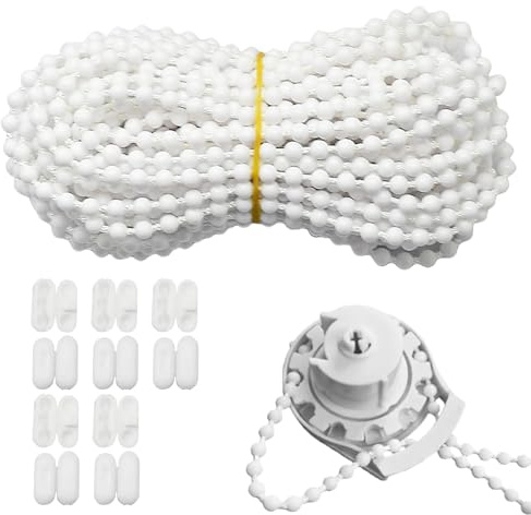 10 Meters (32.8 Feet) Venetian Blinds Cord, Roller Blind Bead Chain Replacement, Roman Blind Cord, Vertical Blinds Replacement Parts with Connectors for Roman Vertical Blind Chain(White)