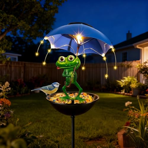 TZQFROCE Grenouille solaire - Décoration de jardin - Grenouille - Avec parapluie - Statue Sola-r Frosc-h - Avec lampe LED - Pour jardin, terrasse, pelouse, étang, cour