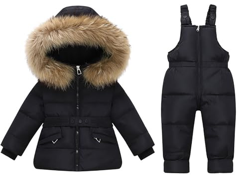 Conjunto de 2 piezas de chaqueta de esquí y babero de nieve para niñas, conjunto de chaqueta con cremallera y traje de nieve en general, esquí, snowboard, resistente al viento, impermeable, Negro, 120