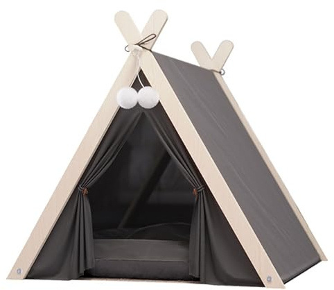 HJYXXSR Haustier-Tipi mit Kissen, 61 cm, Hundezelt, Bett, große Katze, drinnen und draußen, Grau, Baumwollleinen