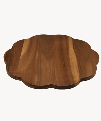 Zoha Tortenplatte Akazienholz 35 cm – Servierplatte mit Rillenstruktur – Holzplatte zum Servieren von Kuchen, Käse & Gebäck – Handgefertigt