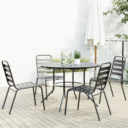 5 tlg. Gartenmöbel Set mit Stapelstühlen anthrazit, Stahl pulverbeschichtet, Lattenrost, Netzplatte, 110 kg je Stuhl