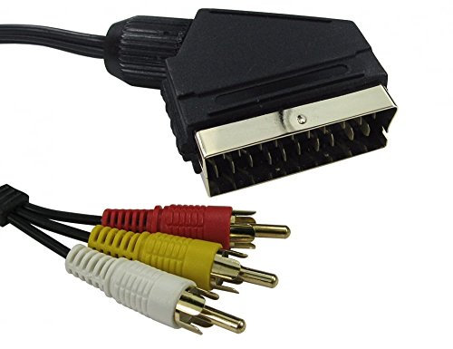 5m Scart to Triple RCA Cable - Premium Quality / 24k Gold/Audio/Video/AV/Fully Wired Scart / 21-pin / 3xRCA / 3RCA