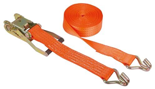 Kerbl Works Ratschenzurrgurt mit Spitzhaken, Spanngurt, 2-teilig, Orange, 15 m x 50 mm, Polyester, für PKW/LKW/Anhänger | Orange, 2-teilig, Polyester, Spitzhaken, Vorspannkraft 280 daN, Zugkraft 2.000 kg direkt/4.000 kg umgelegt, Zurrgurt