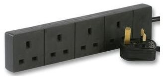 Ciabatta con cavo da 2 m, Black 4 Gang Power Strip Extension Cord Mains Plug
