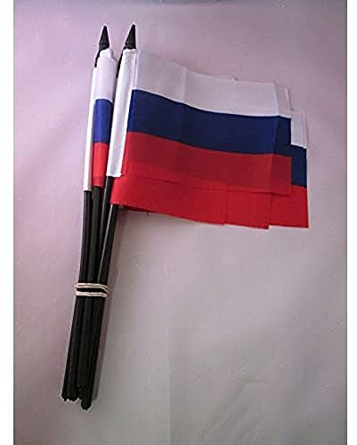 AZ FLAG - Lot de 10 Drapeau Russie - 15x10 cm - Pack de 10 Petits Drapeaux Russe 100% Polyester Avec Hampe 25 cm