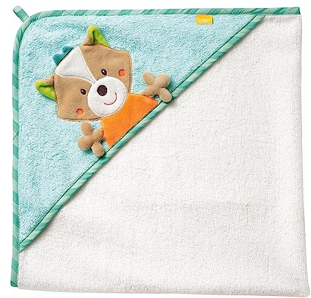 Fehn 071283 Kapuzenbadetuch Sleeping Forest – Bade-Poncho aus Baumwolle mit süßem Fuchs für Babys und Kleinkinder ab 0+ Monaten – Maße: 80 x 80 cm