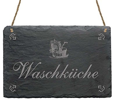 Schiefertafel « WASCHKÜCHE » Schild mit Motiv Waschzuber - Türschild Dekoschild - Haushalt Wäscherei Wäsche