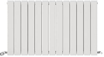 iBathUK Apex Wall Mounted Horizontal Double Slim Flat Panel Radiator, 13-Column Steel, Hydronic Central Heating, High Thermal Output, Modern Designer Radiator for Bathroom in Matt White, 600x988 mm