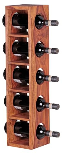 FineBuy casier à vin Bois Massif Porte-Bouteilles de vin Sheesham 15 x 70 x 15 cm | Casier à Bouteilles pour 5 Bouteilles - Range Bouteilles vin pour Le Mur