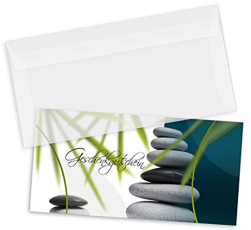 GESCHENKGUTSCHEINcom by POS-HAUER. Gutschein-Set. 25x Gutschein + Kuvert. Für Kosmetikstudios Physiotherapie Massage, blanko zum selber Ausfüllen.