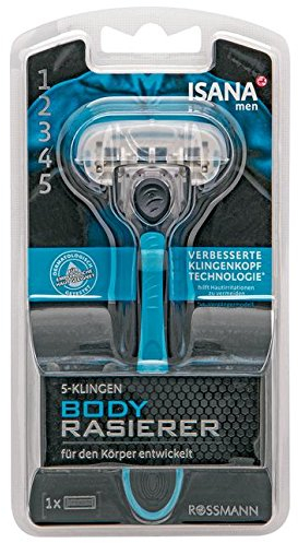 ISANA men Bodyrasierer 1 Stück 1 Rasierer + 1 Rasierklinge 5-Klingen, für den Körper entwickelt, verbesserte Klingenkopf-Technologie* hilft Hautirritationen zu vermeiden, dermatologisch getestet