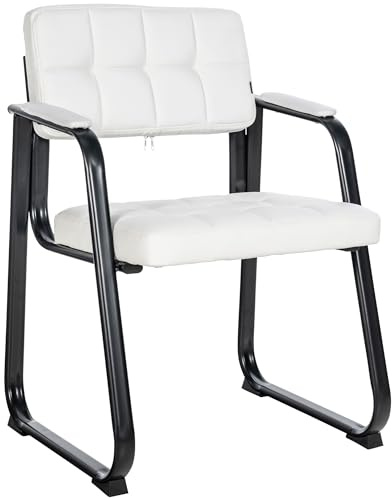 CLP Besucherstuhl gepolstert ergonomisch Canada, mit Armlehne und Stoffbezug, Metallgestell matt schwarz, bis 120 kg belastbar Farbe weiß