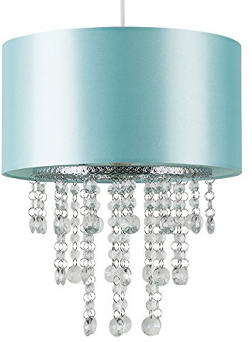 MiniSun | Modern Duck Egg Blue Ceiling Light Shade with Jewel Effect Droplets | Pendant Lights, Home Décor & Improvement Essential | Includes 6W GLS Bulb [3000K Warm White] | 320mm Shade Width