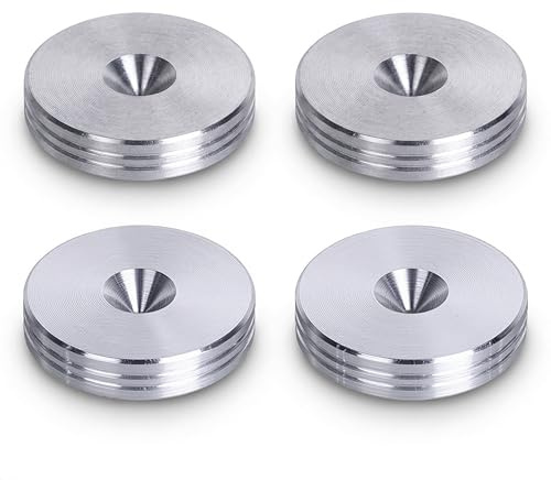 PrecisionGeek Lautsprecher-Schwingungsdämpfer, Durchmesser 20mm, Schmale Form mit Dekorativen Seitlichen Rillen für HiFi-Halterung, Schränke, Soundbars, Aluminium, 4er Pack