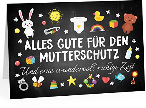 XXL Abschiedskarte (A4) | Mutterschutz - Tafel-Look mit Symbolen | mit Umschlag | edle und hochwertige Klappkarte | Zum Abschied Baby-Pause | Große Karte für Ihre Kollegin | Maxi Karte | Überformat
