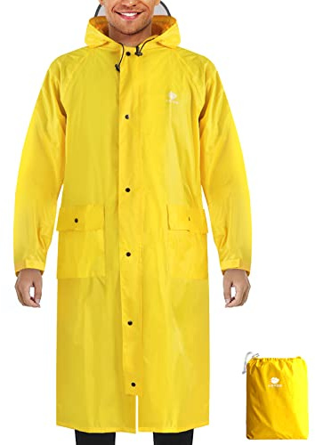 Anyoo Vattentät regnponcho för cykling, bärbar lätt regnjacka med huva, kompakt regncape, återanvändbar, unisex, för backpacking och camping utomhus, en storlek passar alla, GUL, one size