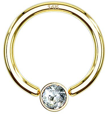 Piercingfaktor BCR Piercing Klemmring Ring 585er Gold 14 KT mit Kristall Septum Helix Ohr Tragus Intim Intimpiercing 1,2mm x 10mm x 3mm Gelbgold