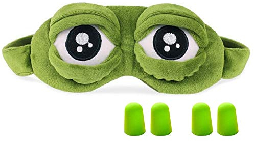 Hemuu 1 STÜCK Schlafmasken/Sleep Masks mit 2 Sätzen Ohrstöpsel,lustige kreative Augenmaske Nachtmaske,weiche 3D Reiseschlafmaske mit Gummiband, Frosch Maske Schlafen Reisen für Kinder und Erwachsene