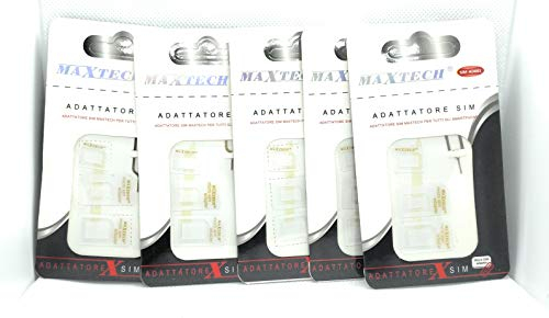 5 pezzi Adattatore Sim Card 4 in 1 Nano sim Micro sim Standard sim Sim cutter Adattatore scheda sim Adattatore sim universale per Smartphone e Tablet disponibile in 2 colorazioni.