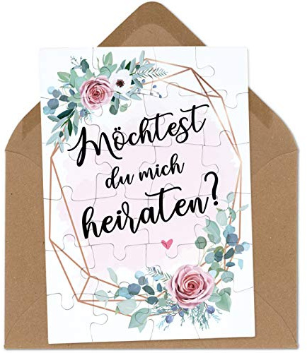 OWLBOOK Willst du mich heiraten rosa Blumenkranz Puzzle mit Brief-Umschlag Geschenke Geschenkideen als Heiratsantrag zur Hochzeit & Verlobung