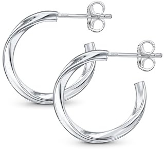 Amberta 925 Sterling Silver Twistade Creoler för Kvinnor | Spiral Halva Creoler 20 mm