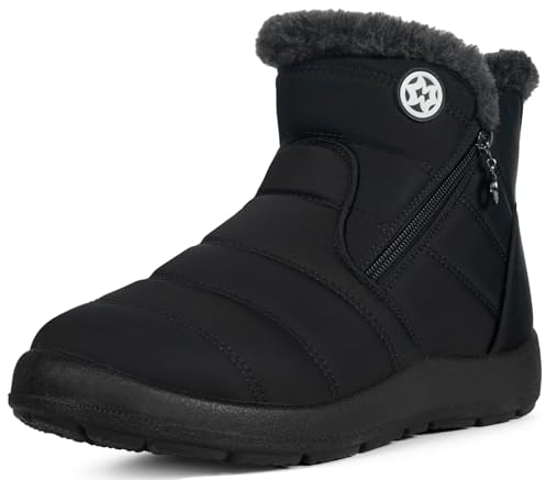 Stivali Donna Stivaletti Invernali Impermeabili Cerniera Stivali da Neve Cotone Caldo Peluche Caviglia Boots Bassi Scarpe Ultraleggero,Nero 3,39 EU