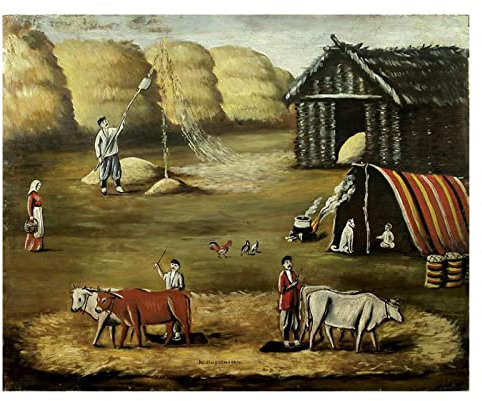 Berühmte Niko Pirosmani Drucke, Niko Pirosmani Gemälde, Druck auf Leinwand, modernes Kunstwerk, abstrakte Poster, Leinwand, Wandkunst, Bilder für Wohnzimmer-Dekor (Hof, Abend), 70 x 100 cm, rahmenlos