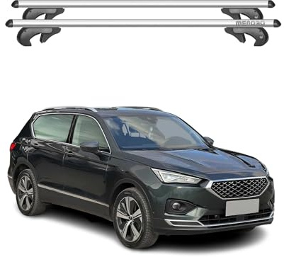 OMAC Dachträger Grundtäger kompatibel mit Seat Tarraco 2018-2025 Aluminium 90kg Silber 2tlg Offene Reling für Fahrradträger, Dachboxen, Skiträger Abschließbar