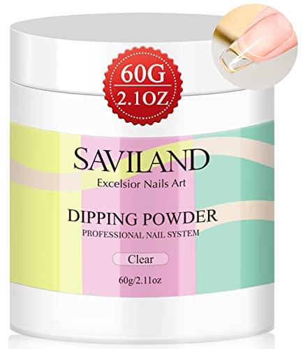 Saviland 60g Clear Dipping Powder, 2.1oz Big Bottle Dip Powder for Nails | French Nail Art Starter Manicure, Strengthen Nail Powder, Dip Nail Powder Kit Easy for Nail Beginners, No Nail Lamp Needed
