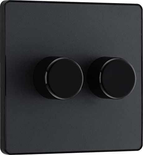 BG Electrical - Interruptor de atenuación inteligente de doble pared, 2 vías, placa frontal sin tornillos, Evolve, gris mate, 200 W, PCDMG82B