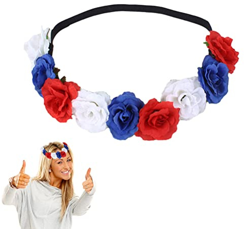 Blau Rot Weiß Stirnband Rose Blume Krone Floral Stirnband Rose Blume Kopfschmuck Frauen Elastisches Stirnband Haarschmuck Hawaii-Accessoires