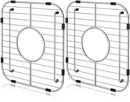 Sink Protector Grid 13 x 11-5/8 with Corner Radius 1-1/2, 304 Premium Stainless Steel Kitchen Sink Protector Sink Grate Centered Drain 2 Packs (Center Drain) | 304 Premium Stainless Steel Sink Bottom Grid 13.2x11.6, Kitchen Sink Protector Grid Sink Grate Rack Centered Drain, 2 Pcs