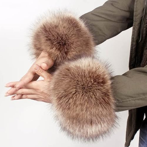 Pulswärmer Pelz Damen,Winter Damen Kunstfell Armstulpen Fell Stulpen Pelz Kunstfell Fellstulpen Fell Manschetten Handschuhe Plüsch Handwärmer Frauen Winter Handgelenk Ring Cuffs Wärmer,Kaffee