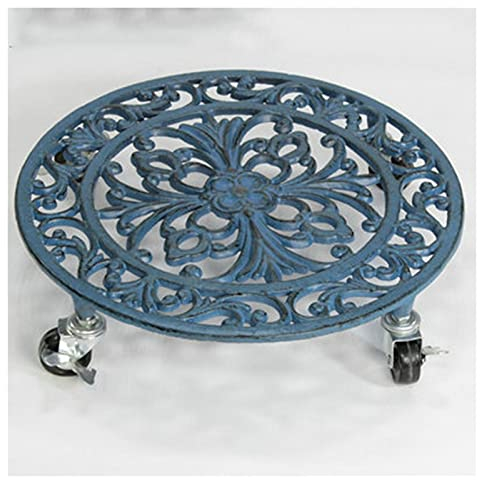 BNNP Gartenpflanzentopf-Erhöhung Pflanzenbehälter Gusseisen Pflanzenständer rund Indoor Outdoor auf Roller Terrasse/Blumentopf (35,6 cm Eisen-Pflanzwagen) Blumentopfhalter für Wohnzimmer