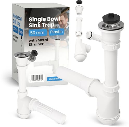 Siphon 50 mm für Waschbecken & Waschtischmit mit Abflusssieb Metall Sieb & Stöpsel Für Spülbecken Siphon Waschbecken Ablaufgarnitur Spüle Zubehör Syphon Badezimmer Küchenspüle Abflussrohr Abfluss