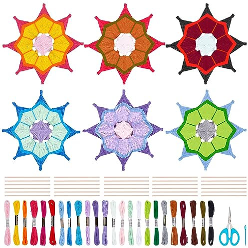 WEBEEDY 10 set di filati mandala, per lavori fai da te, include 24 colori di filato per uncinetto, bastoncini di legno con istruzioni per adulti e principianti, decorazione artistica da parete, 10 x