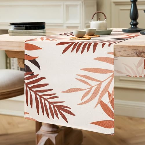 Runner da Tavola Arancione Con Foglie - Moderno in Poliestere Lavabile per Tavolo da Pranzo, Sala, Picnic, Feste, Cucina - 40x140cm