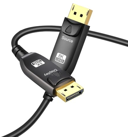 Angusplay 8K Glasfaser DisplayPort auf DisplayPort Kabel 1.4 20m, Ultra HD 8K @ 60Hz 4K @ 144Hz optisches Glasfaserkabel, High Speed 32,4Gbit/s Lang DP Kabel 1.4 1.2 für HDCP 3D Gaming und PC Monitor