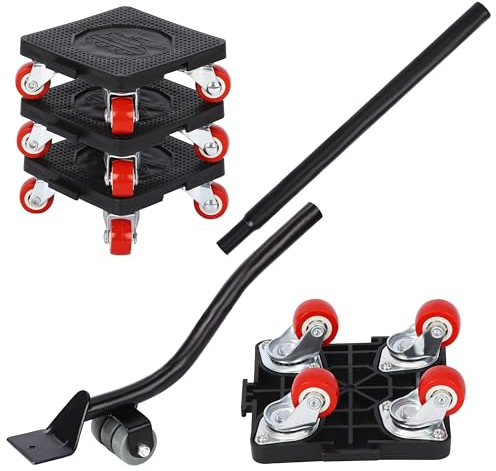 Belle Vous Set mit 4 Möbelroller - Möbeltransportroller mit Hebewerkzeug - Möbelheber - Tragfähigkeit von 400 kg - Möbeltransportrollen für einfachen Transport - 360°-Drehung