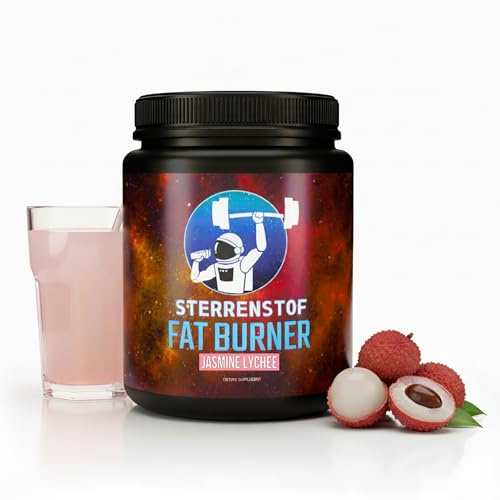 Sterrenstof Fat Burner – Jasmin-Lychee – Fettverbrenner Appetitzügler mit L-Carnitin, L-Tyrosin, L-Theanin, Grüntee-Extrakt, Koffein – Schnell abnehmen, Fatburner, Diät, 300 g Pulver, 50 Portionen