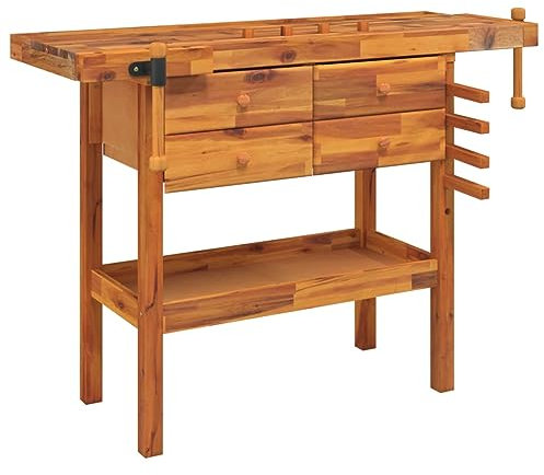 Willood Werkbank mit Schubladen Schraubstöcken 124x52x83 cm Akazienholz