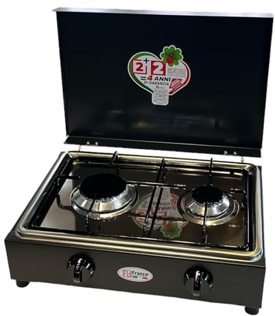 Fornello 2 fuochi a gas GPL verniciato grigio grafite per uso esterno con piano in acciaio inox estraibile Made in Italy completo di regolatore di pressione e 1500 mm. di tubo gas - 200/GSP/GP