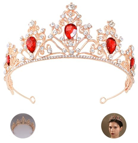 MEZHEN Kristallkrone Tiara Krone Damen Strass Krone Mädchen Braut Haarschmuck Diadem Hochzeit Kopfschmuck für Geburtstags Bankett Party Geschenk Brautschmuck Rot
