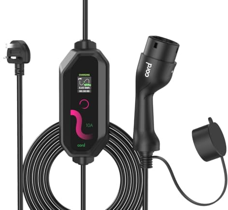 Cord Type 2 Portable EV Charger, 10 Metre, 230V 6A-8A-10A Max 2.3kW - Carry and Storage Bag Included, Black