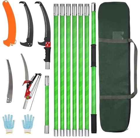Astsäge mit Stiel 8m Handsäge Einstellbare Länge, Baumsäge Gartengeräte-Set, Palme Hochentaster hochreichbare Stange mit Tragetasche, schneidet sauber und schnell für hohe Äste (8 m Pro)