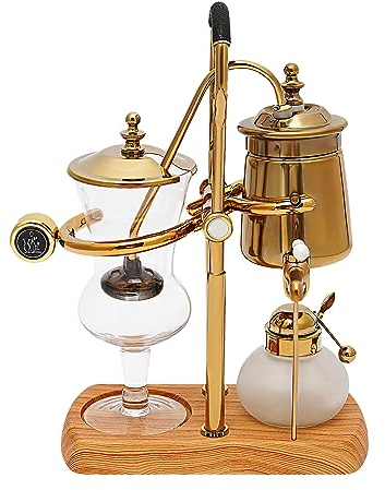 LANNADD Siphon Kaffeemaschine, 400ml Retro Kaffeebereiter Vakuum Kaffeebereiter Set, 4 Tassen Heimgebrauch Glassiphon Kaffeemaschine Siphon-Kaffeekanne Vintage-Kaffeemaschine - Gold