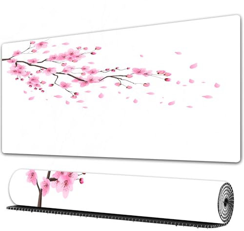 EOMKSE Grand Tapis de Souris de Jeu,Fleur De Cerisier Japonais Fleur Rose Sakura,avec Bords surpiqués et Dos antidérapant,sous-Main pour Clavier et Souris,40x90 cm