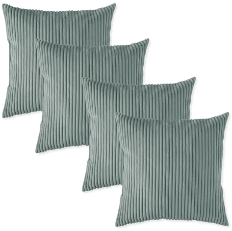 sleepling 4er Set Sofakissen 40x40 cm, Kissen, Kord Türkis | Zier aus robustem Polsterstoff , 40 x 40 cm, Deko für Sofa, Couch , Polster, Made in EU, 4 Stück